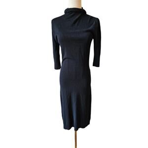 BCBGMAXAZRIA‎ Black Ribbed Turtleneck 3/4 Sleeve Midi Sweater Dress Size Small